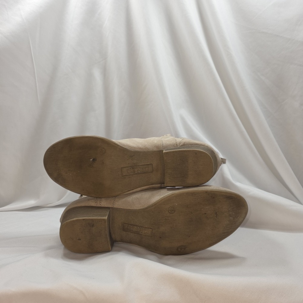 Arizona Jean Co Ankle Bootie Women 8.5 Tan Suede Block Heel Boho Neutral Western - Picture 4 of 5